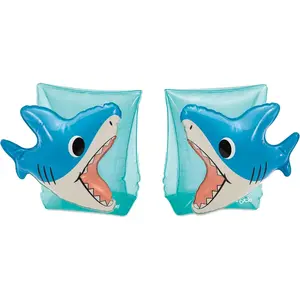 Maccabi Art 3D Shark PopUp Armbands – Inflatable Water Floaties with AirFlate Tool, Leak-Proof DuraSeam Technology & Easy Grip Valve – For Beginners Ages 3-6 – Blue Shark Style