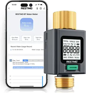 RESTMO Smart Water Flow Meter with Screen Backlight, Brass Inlet & Outlet, Measuring Gallon/Liter Consumption & Flow Rate for Garden Watering, RV Filling, Sprinklers & Nozzle - APP Control