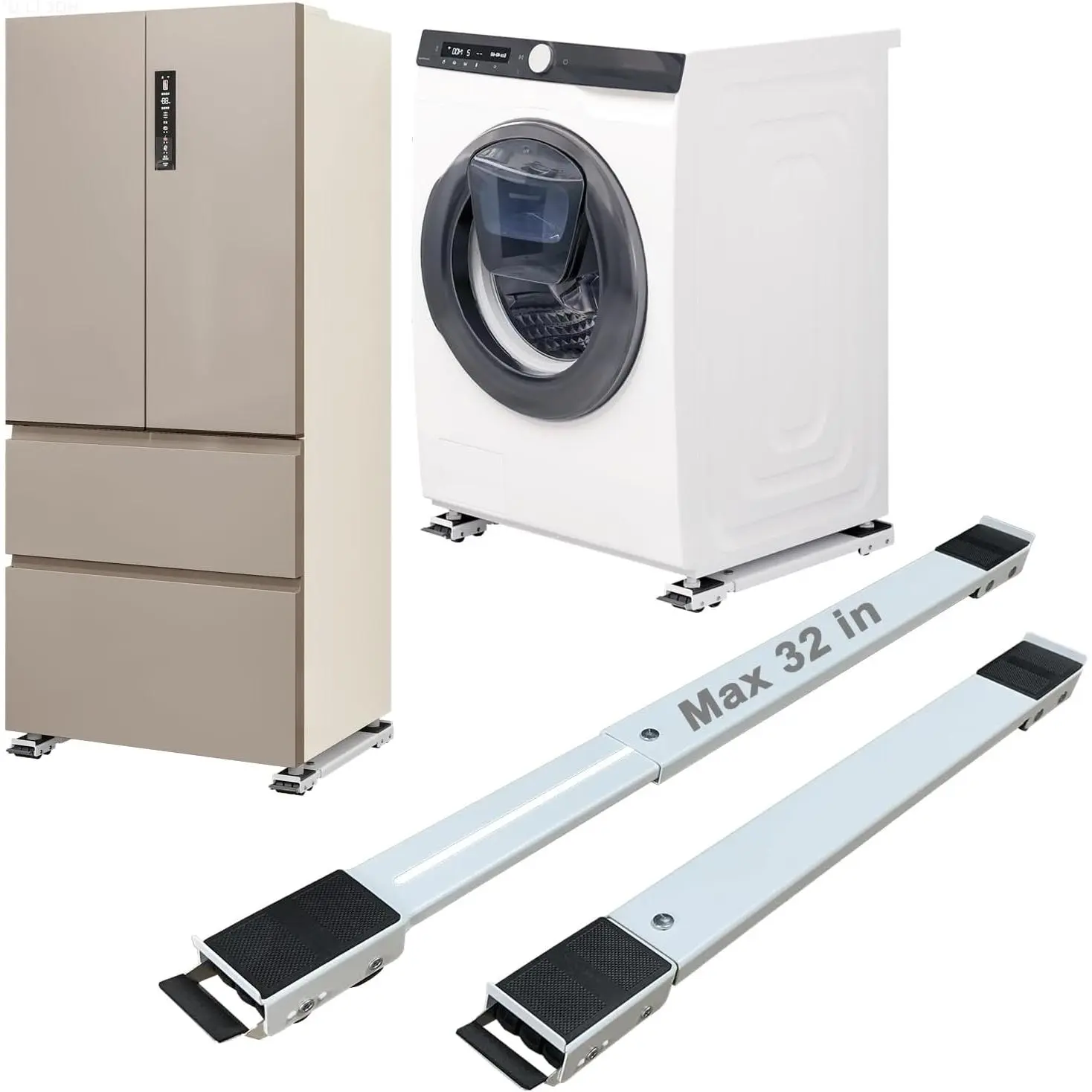 Appance Rollers Heavy Duty,Max 32in,Second Generation Extendable Appance Rollers Mobile Washing Machine Base Easily Move Washing Machines, Dryers, Refrigerators, Furniture (White)