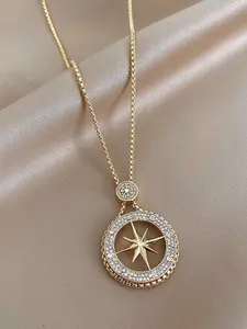 Rotatable Compass Necklace for Women, Luxurious Minimalist Full Diamond Clavicle Chain, Versatile Commuter Accessory