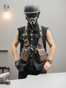 Medieval Steampunk Festival Leather Harness Bag Gothic Shoulder Phone Purse Holster Pouch Viking Pirate Double Hidden Pocket Bag Side Pouch