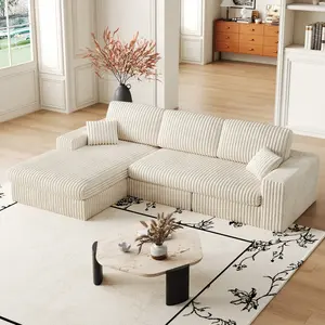 Eyidean 114.5" Oversized Corduroy Modular Sectional Sofa with Recliner, 2-in-1 L Shaped Sofa with 3 Cushion Neck Pillow Combination, Comfy Cloud Couches with 2 Pillows for Living Room