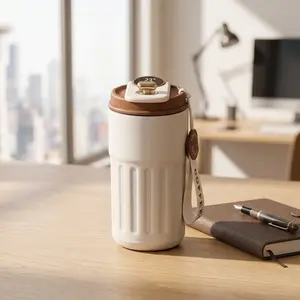 Coffee Cup – 316 Stainless Steel, Leak-Proof Flip-Top Lid, Temperature Display; Travel Coffee Mug | Modern Design | Durable Construction. Perfect for summer vibes, travel, and home office use.