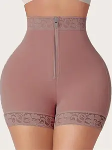 Women's Floral Lace Zipper Fly Shapewear Shorts, Tummy Control Butt Lifting Shaper with Zipper, High Waist Shapewear Bottoms for Daily Wear, Compression, Underwear