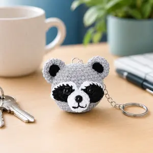 Handmade Crochet Raccoon Keychain, Mini Amigurumi Animal Charm, Cute Bag Accessory Gift