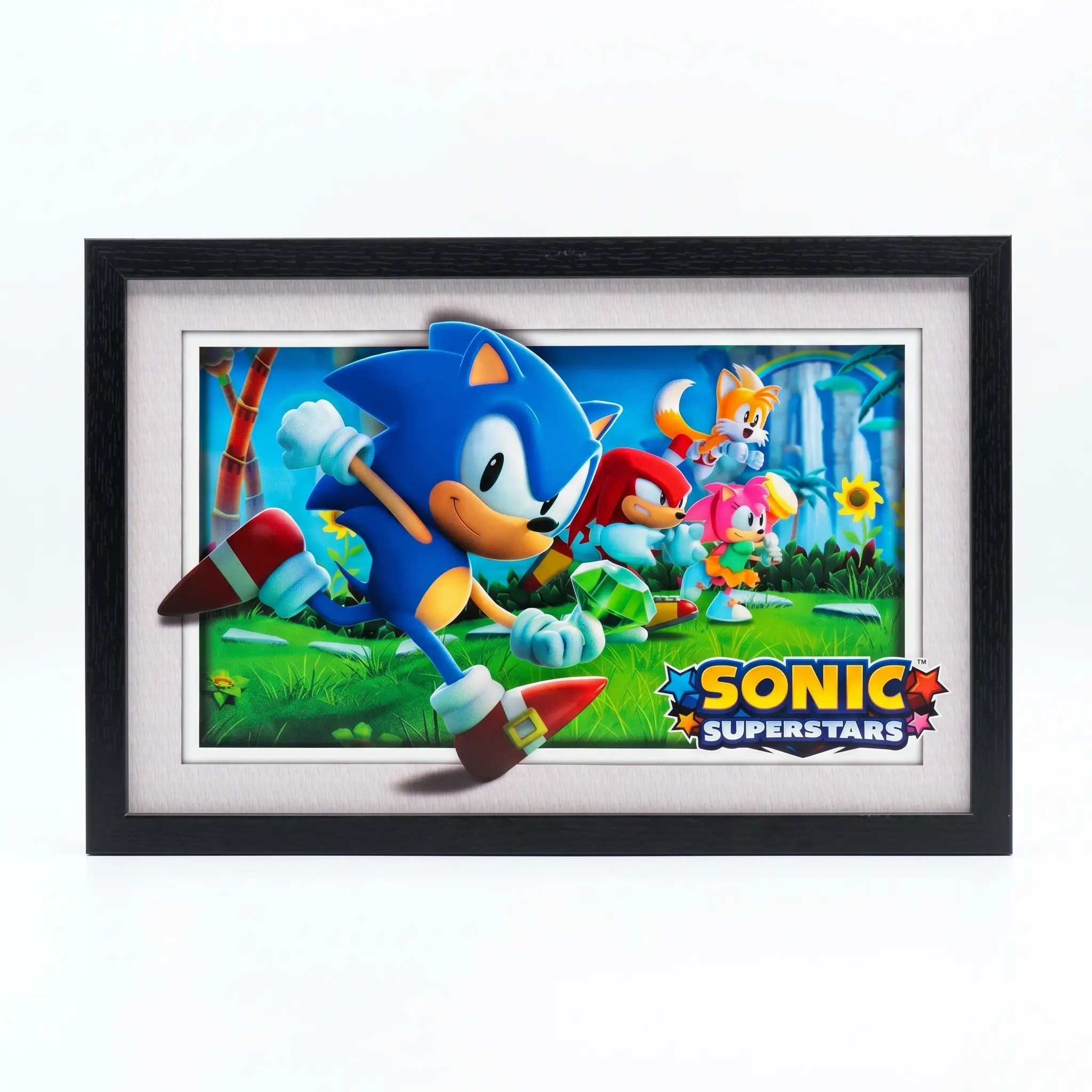 Sonic Superstars Running 11x17 Faux Matted Framed Art Under Plexi Glass