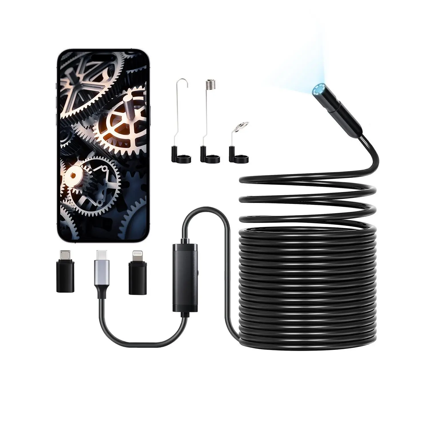 【DealsForYouDays】VEVOR Endoscope Camera with 49.2FT Semi-Rigid Cable, 1920P HD Borescope for Android & IOS, Industrial Inspection Camera with Light - 8 LED, 2X Zoom, IP67 Waterproof Snake Camera for Auto, Plumbing
