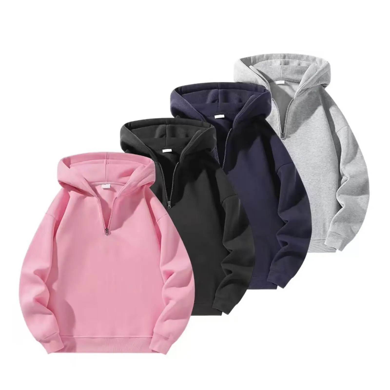 Men’s casual solid hooded sweatshirt, polyester half-zip top with drop shoulders, regular fit for autumn & winter wear, plain, hoodies to buy, basic tops, men’s clothing, half-zip hoodie, unisex, zip-up hoodie