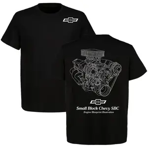Small Block Chevy SBC T-Shirt, Chevrolet Engine Blueprint Graphic Tee, Classic V8 Motor Shirt for Mechanics, Gearhead Car Enthusiast Tee, Gift for Chevy Lovers