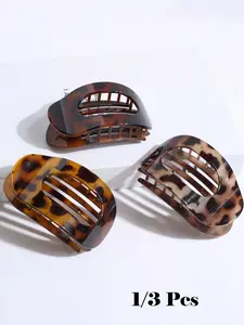 1/3pcs Elegant Leopard Print Hair Clips Set, Comfortable Arc Design, Large Oval Claw Clips, Hair Claws, Suitable for Daily Commute, Women's Accessories
