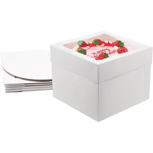 3 Pack Cake Boxes, 10x10x8 Inches Tall Cake Box with Boards, White Bakery Boxes with Window, Disposable Cake Containers for Cake, Donuts, Pies, Cookies, Wedding, Birthday, Party (White - 3 Pack)
