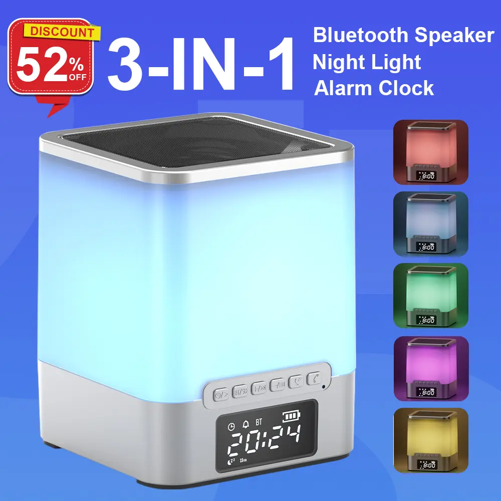 Modern Digital Alarm Clock for Bedroom Home Decor - RGB Color Changing Lights, Musical Bluetooth Speaker, Music Rhythms, Touch Control, 12/24Hr Format, Auto Off, SD Card Support, Soothing Atmosphere, Digital Clock