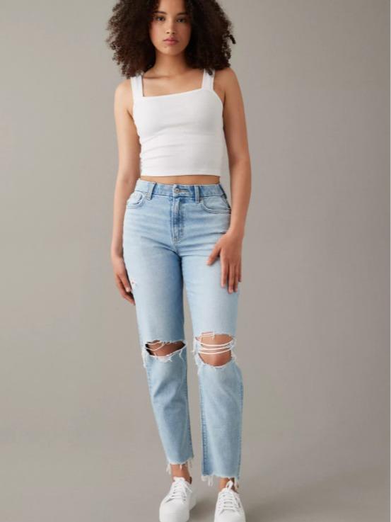 AE Strigid Curvy Ripped Mom Jean - Womenswear, Bottom, Comfortable Fit, Stylish Design size  0  jeans  girl plus  size  jeans wide leg denim jean Piece Style