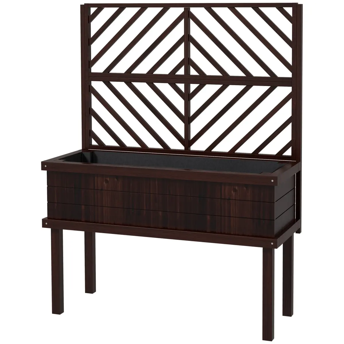 212 Main 84H-102V00DR Outsunny Elevated Wood Planter with Trellis for Climbing Plants Raised Garden Bed with Legs & Drainage Holes Carbonized Color