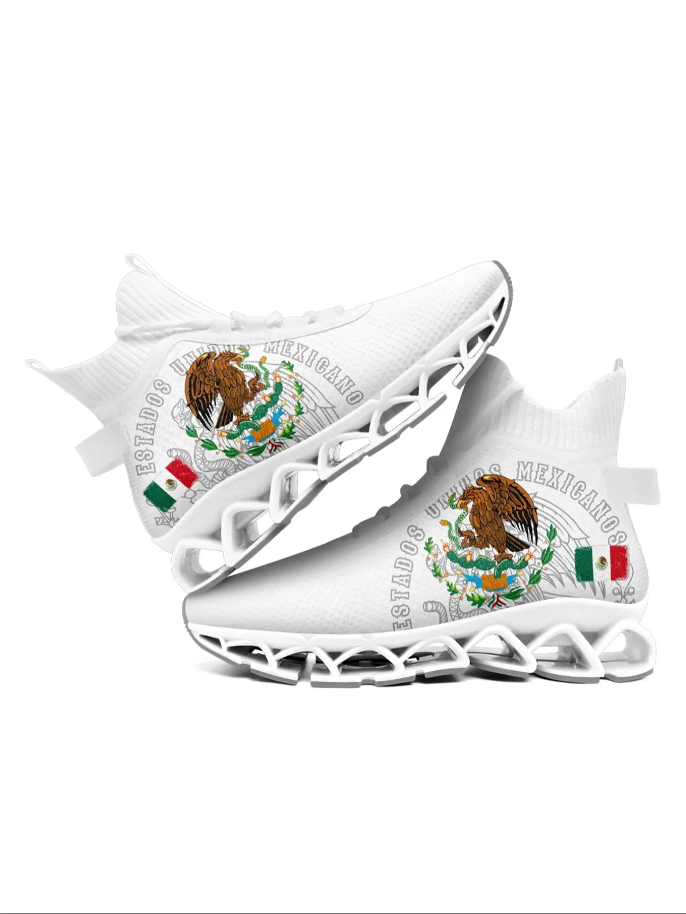 Men's Mexico Flag Eagle Print Lace Up High Top Sneakers, Fashion Running Sneakers, Fashionable Running Shoes, Casual Comfortable Breathable Sports Running Shoes, Male All-match Round Toe Athletic Shoes for Training & Daily Wear