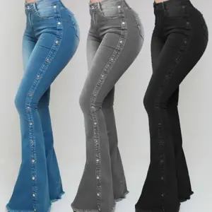 High waist stretch floor-length flared jeans for women