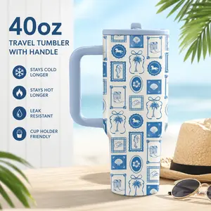 1 Pc 40 Oz Coastal Cowboy Pattern Vacuum Insulated Tumbler with Handle, Stainless Steel Double Wall Thermal Cup, Mug, Hot and Cold Use, Trendy Coastal Cowboy Aesthetic, Portable for Summer Travel and Outdoor.