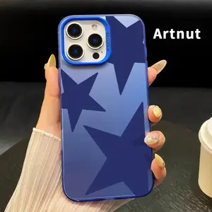 Compatible with iPhone 17 16 15 Pro Max Plus 14 13 12 11 Air X XR Simple Blue Star Pattern Durable Shockproof Anti-Scratch PC Protective Cellphone Case Valentine Gift For Girls and Women