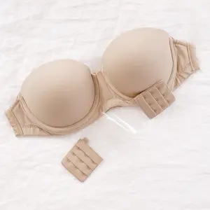 Angelina Strapless Clear & Beige Bra Set with Smooth Lining Contour Style Invisible Support for Everyday & Formal Wear Light Padding Flexible Underwire Dual Side Closures Nylon Spandex Material