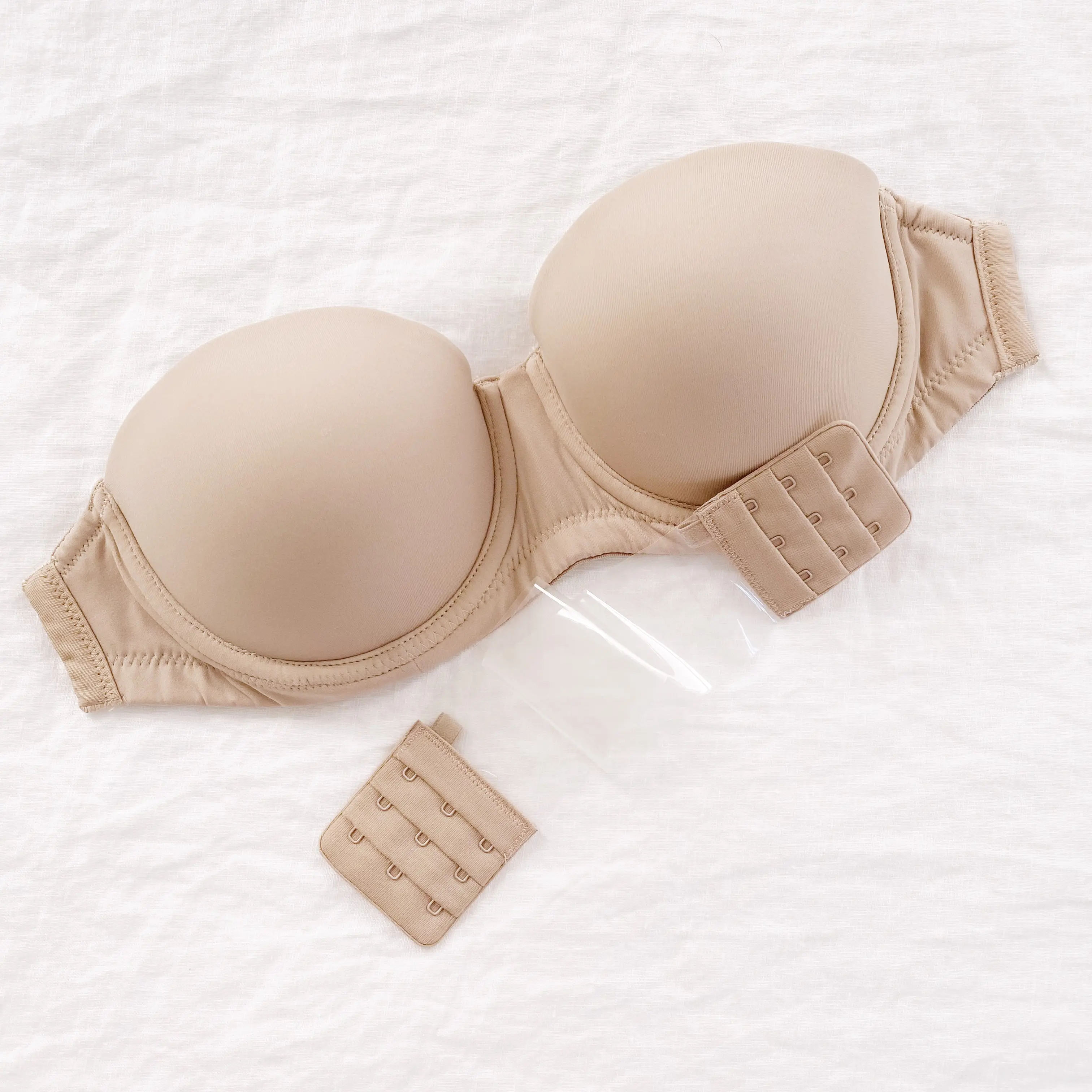 Angelina Strapless Clear & Beige Bra Set with Smooth Lining Contour Style Invisible Support for Everyday & Formal Wear Light Padding Flexible Underwire Dual Side Closures Nylon Spandex Material