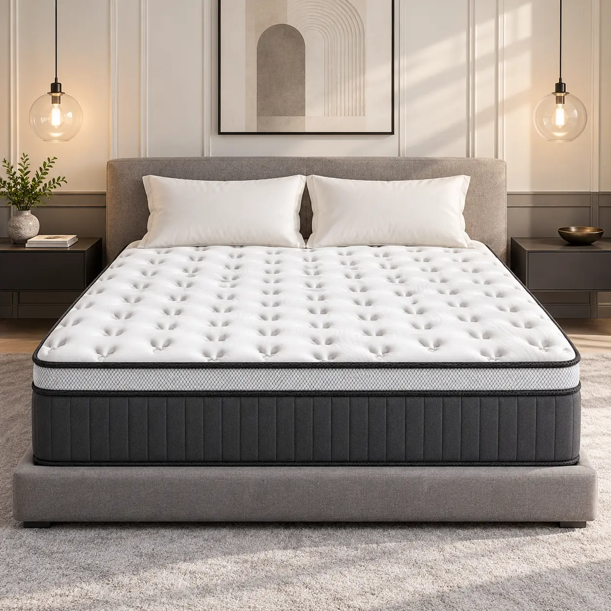 12-14Inch Twin/Full/Queen/King Hybrid Spring Gel Memory Foam Mattress in a Box, Medium Firm, Pressure Relief & Motion Isolation, Edge Support, Cooling Breathable, Fiberglass Free for Home Hotel Dorm deep pocket design Support mattresses portable guest bed