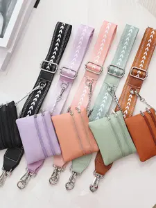 Multi colored woven strap decoration small bag set, woven strap design, double zipper interlayer, reasonable separation, lightweight and easy to carry, can be used alone or as bag decoration, widely used, Adjustable bag strap
