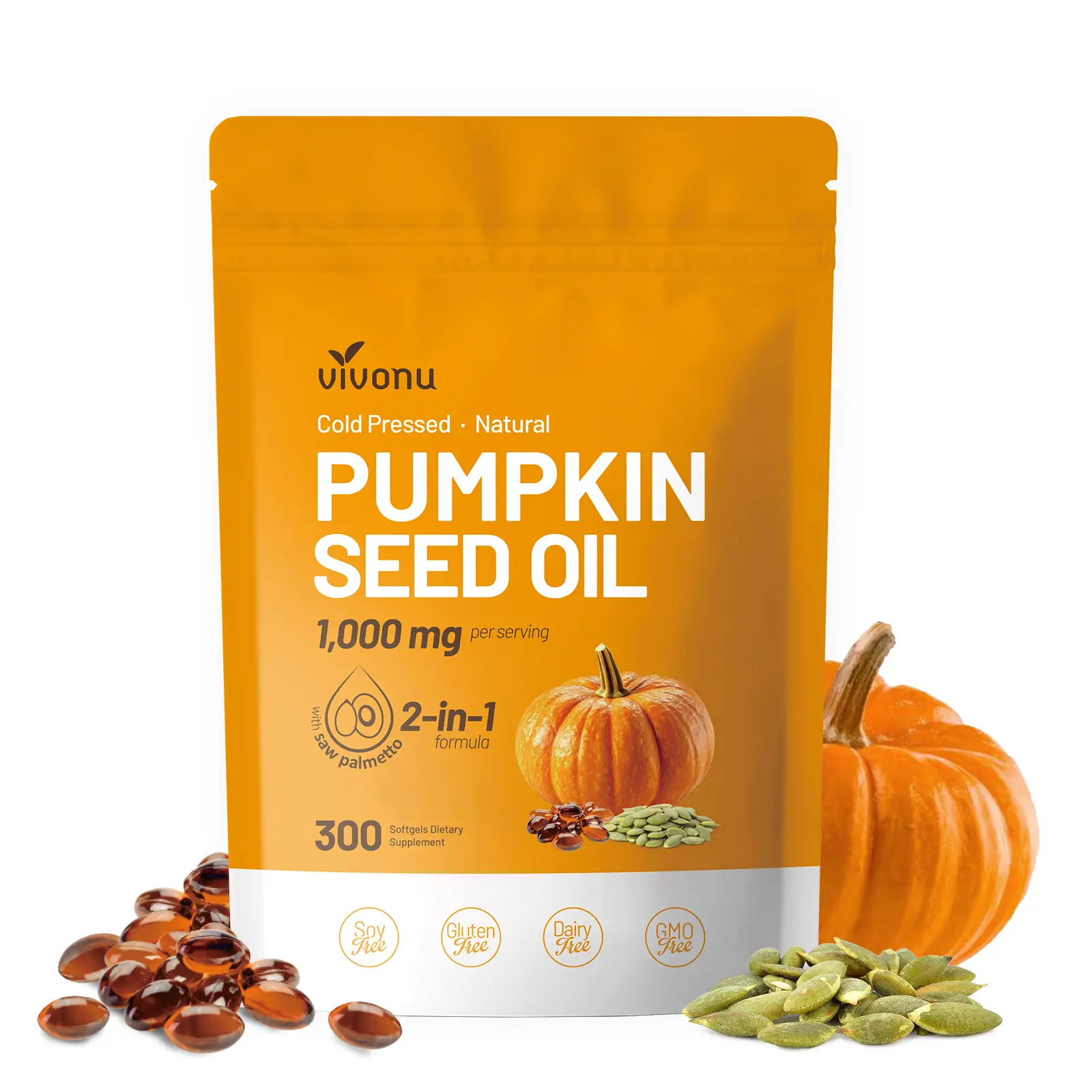 Natural pumpkin seed oil and saw palmetto softgel 1000mg high content plant esters 300 capsules