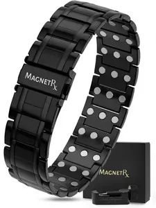 MagnetRX 3X Strength Titanium Magnetic Bracelet for Men (Black) - 57 Neodymium Magnets Fold-Over Clasp - Waterproof, Hypoallergenic, Sizing Tool & Gif Box