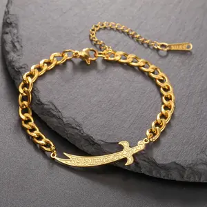 HIPEE Fashion Sword Pendant Bracelet for Women Men Stainless Steel Islamic Arabic Calligraphy Bracelets Religious Amulet Jewelry