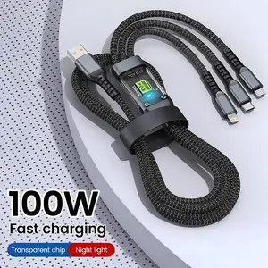 3-in-1 100W Phone Charging Cable, USB to Type-C Fast Charger Cable, Mobile Phone Charger Cable for iPhone 15 14 Samsung Xiaomi Huawei, Multifunctional Charging Cable, Super Fast Charging