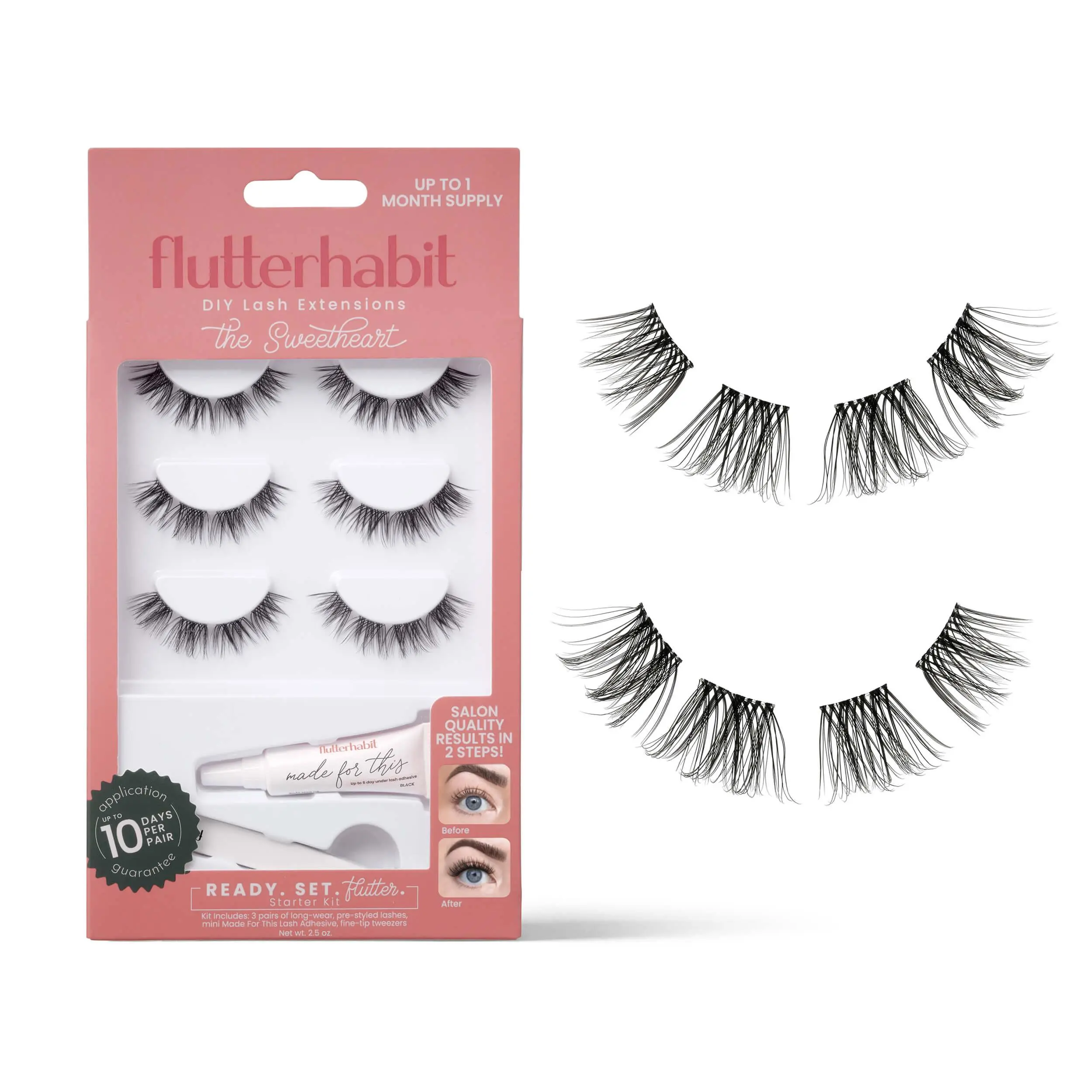 Ready. Set. Flutter Sweetheart Kit - FlutterHabit 3 Pair At Home Eyelash Extensions. Under-lash application