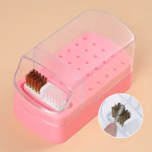 2-In-1 Drill Bit Holder & Cleaner, 30-Slot Dustproof Display Rack with Brush Box, Nail Tool Organizer for Salon Use, Beauty Supplies Organizer