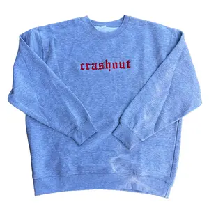 Crashout Embroidered Crewneck Sweatshirt Alternative Fashion Long Sleeve Cotton Tops Menswear Unisex Casual Tropical All Seasons Streetwear Grey