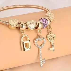Gold Bracelet, Key lock and key faux diamond During Fashion Bracelet for men women Couple Bracelet Jewelry Love Charms charm bracelet