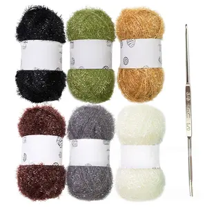 6-Piece Set Shiny Acrylic Yarn Polyester Dishcloth, Handmade DIY Bag Knitting Crafts Crochet Hooks, Perfect for Crafting Projects