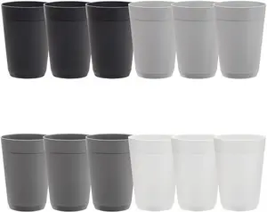 Newport 10 ounce Unbreakable Plastic Stackable Juice Tumblers in Grey Stone | Set of 12 Drinking Cups | Reusable, BPA-free, Made in the USA, Top-rack Dishwasher and Microwave Safe