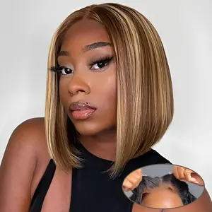 UNIKY 100% Human Hair Brazilian Human Hair Wig 8-16 Inch Highlight Ombre Lace Front Wig Human Hair Glueless Bob Wigs 4/27 Honey Blonde 180 Density Straight Short Bob for Black Women