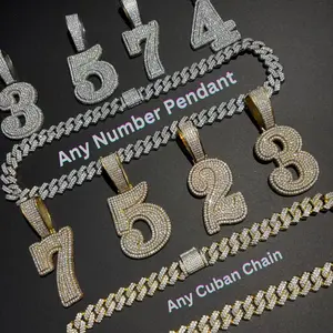 [Number Pendant + Cuban Chain]Custom Nember Pendant with 13mm Silver Color Cuban Chain