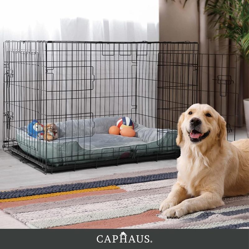 CAPHAUS Foldable Dog Crate Wire Metal Dog Kennel w/ Leak-Proof