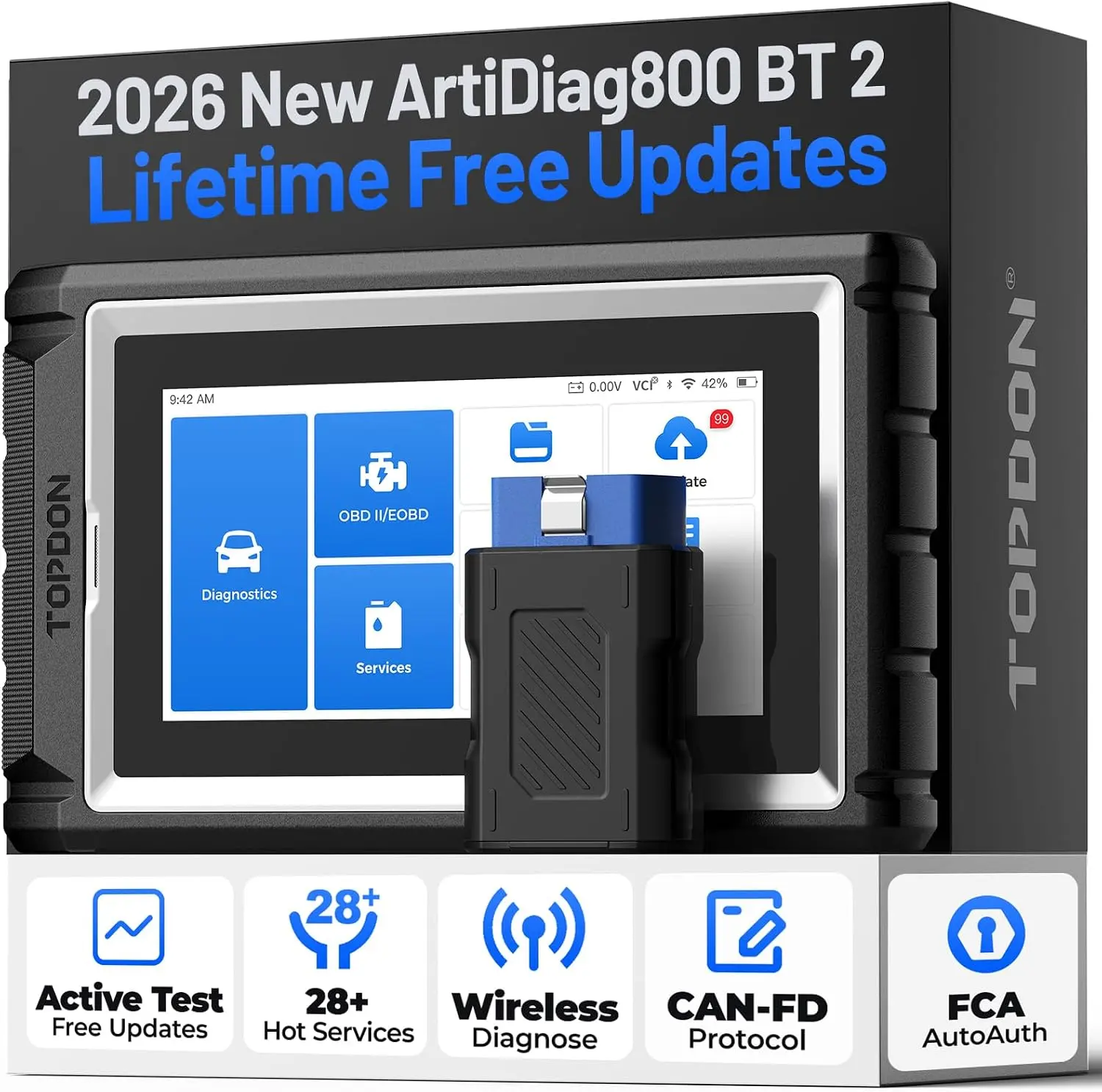TOPDON AD800BT 2 OBD2 Scanner, 2026 Bidirectional Scan Tool, Function as AD900 Lite AD Pro, All System Automotive Diagnostic Scanner, Active Test, 28+ Reset Service, FCA Autoauth, Lifetime Free Update, Automotive Scan Tool,