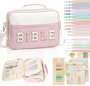 Bible Cover Case for Women, Large Bible Bag w/Shoulder Strap, Bible Study Supplies Bible Journaling Kit  Book Carrying Case with Bible Highlighters, Mothers Day Christian Gifts for Women,summervibes