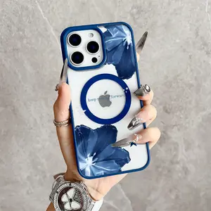 Azure Bloom Magnetic MagSafe Snap Case for iPhone 16 Pro Max 15 Pro 14 13 12 Mini 11 XR XS Plus SE Shockproof Slim Protective Cover