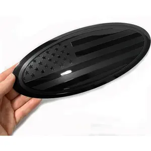 12 inch Front Grille Tailgate Rear Aluminum Overlay American Black Flag Emblem for Superduty F250 F350 Super Duty (Black, 12")