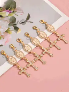 6-Piece Rhinestone Virgin Mary Keychain Set, Unisex Fashion Keychains, Graduation & Christian Religious Accessories, Zinc Alloy Inspirational Gifts