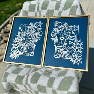 Sun & Moon Tarot Etched Mirrors – Mystical Glass Wall Art | Boho Celestial Decor | The Sun and Moon Mirror Set | Witchy Spiritual Gift