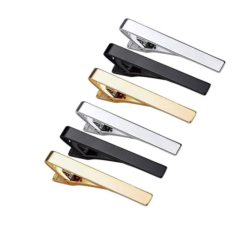 6-Pack Men's Tie Clips – Classic Tie Bars in Gold, Silver & Black (3 Tones) – Necktie Accessories for Wedding, Business, and Formal Attire – Jewelry Gifts for Father, Husband, Boyfriend