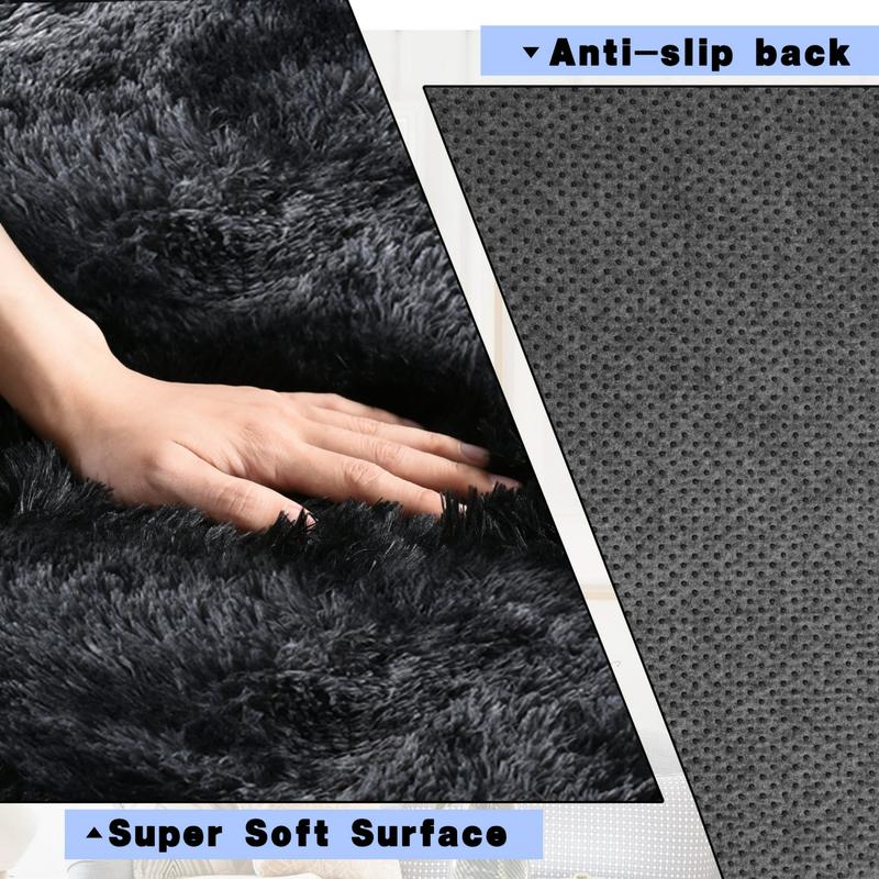 AAFKK Area Rugs For Living Room, Ultra Soft Large Shag Living Room Rug Fluffy Rug Carpet For Bedroom, Plush Modern Floor Rug For Kids Room Fuzzy Rug For Home Decor Aesthetic, Tie-dye Black Grey