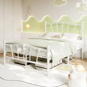 Full Size Metal Bed Frame, Full Bed Frames for Girls, Full Platform Bed with Heart-Shaped Design Headboard&Footboard, Heavy-Duty, No Box Spring Needed/Noise-Free/Easy Assembly, White