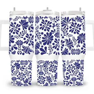 40 oz UVDTF Cup Wrap in Blue Talavera Design