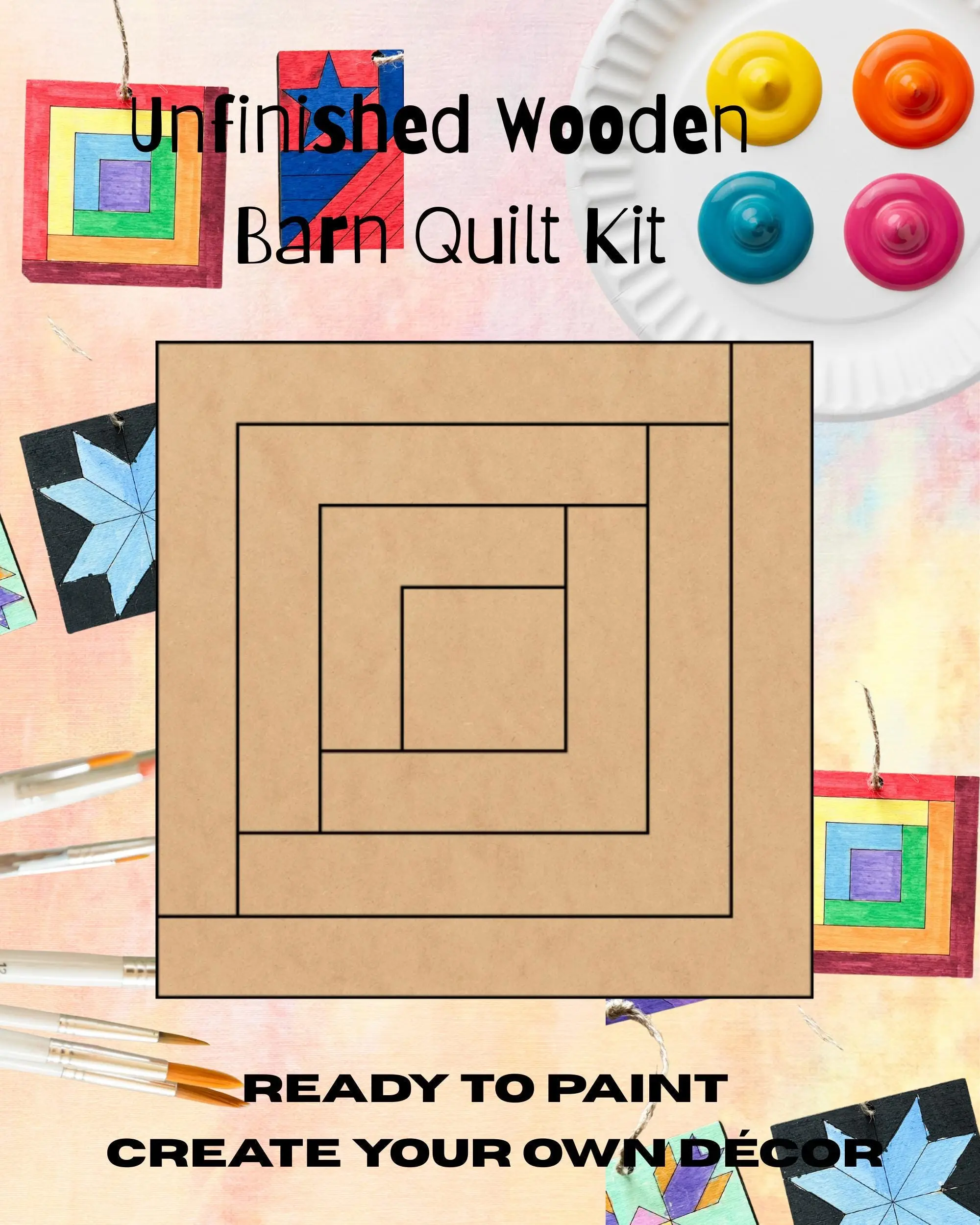 Log Cabin Barn Quilt Block: Unfinished Wood DIY Kit | Barn Quilt Designs